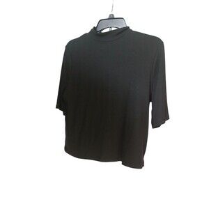 A New Day Black Mock Neck Top Size Large Short Sleeve Ribbed NWT